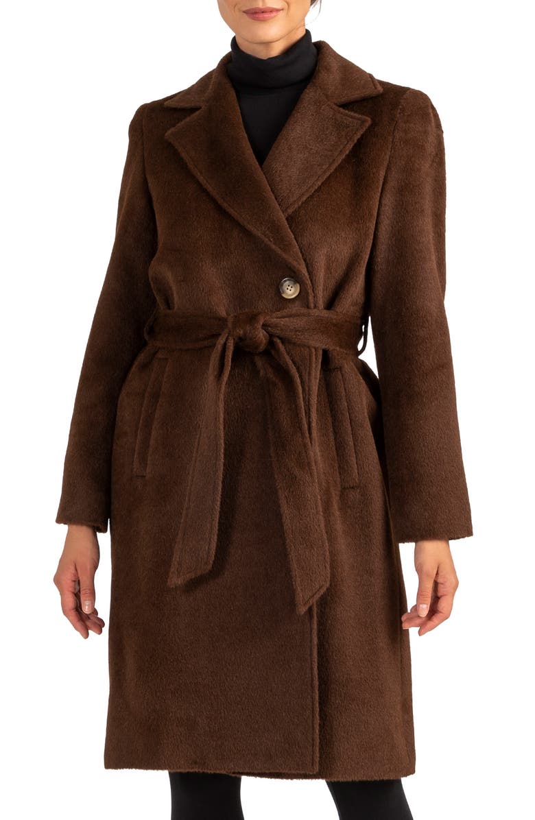 Sofia Cashmere Belted Alpaca & Wool Coat, Main, color, Brown