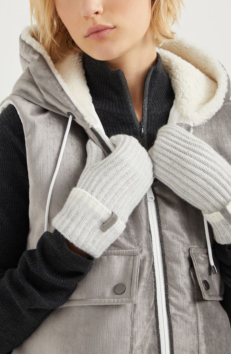 Brunello Cucinelli Knit mittens with monili, Alternate, color,