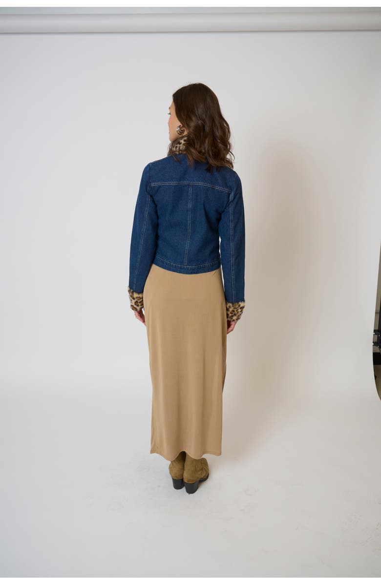 Central Park West Gia Denim And Fur Jacket, Alternate, color, Denim