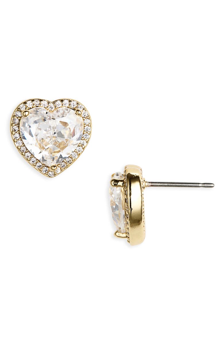 Kate Spade New York pavé heart stud earrings, Main, color, Clear/ Gold