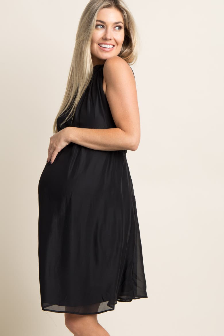 Chiffon High Neck Dress, Alternate, color, Black