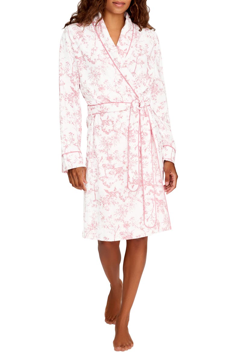 Petite Plume Print Pima Cotton Robe, Main, color, Pink