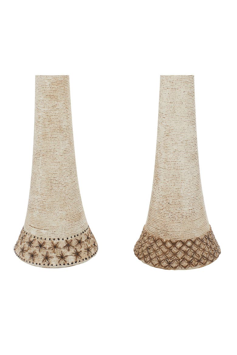 White Polystone Standing Woman Sculpture with Intricate Detail - Set of 2, Alternate, color, WHITE