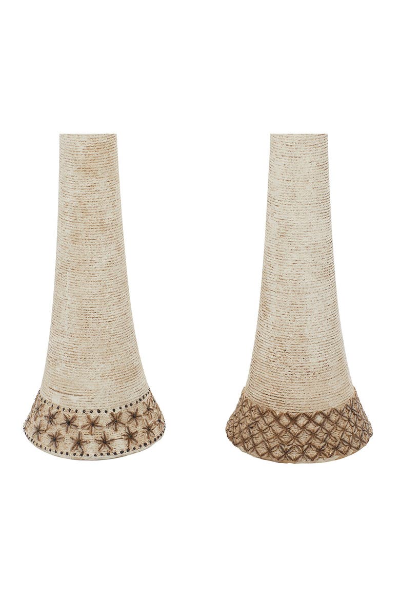 WILLOW ROW White Polystone Standing Woman Sculpture with Intricate Detail - Set of 2, Alternate, color, White