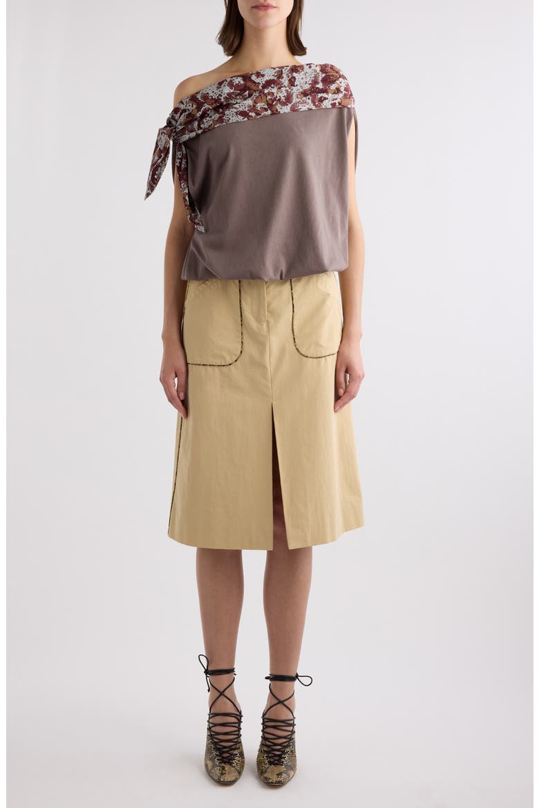 Belted Cotton Poplin Skirt, Alternate, color, BEIGE