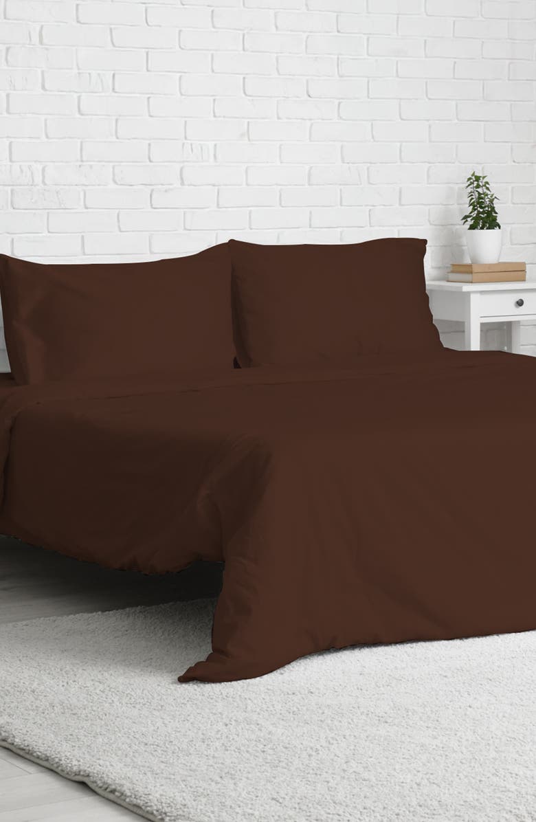 Luxury Home Solid Brown Microfiber Duvet Cover Set, Alternate, color, Chocolate Brown