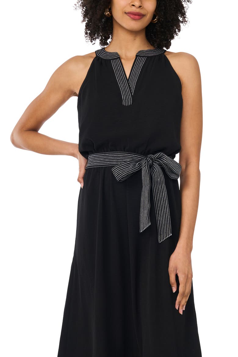 Trapunto Contrast Stitch Maxi Dress, Alternate, color, RICH BLACK
