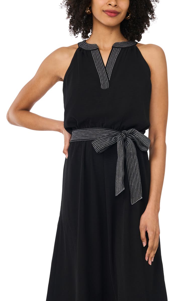 Vince Camuto Trapunto Contrast Stitch Maxi Dress, Alternate, color, Rich Black