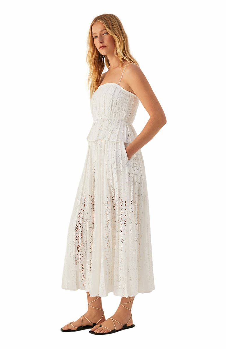 Rebecca Taylor Geo Eyelet Pleated Skirt, Alternate, color, Milk