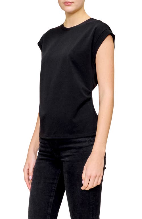 Melloday Side Ruched Crepe Top In Black