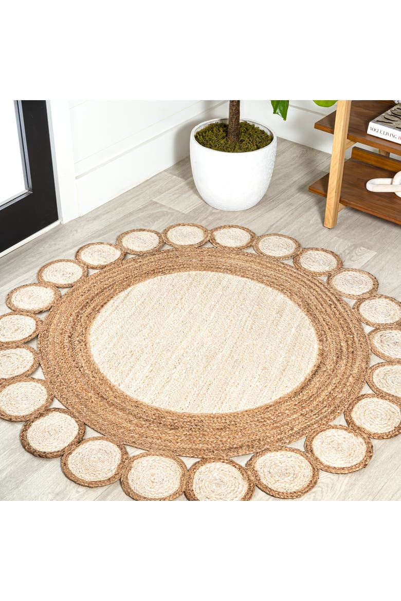 Skye Two-Tone Jute Circle Border Round Area Rug, Alternate, color, Cream/Natural