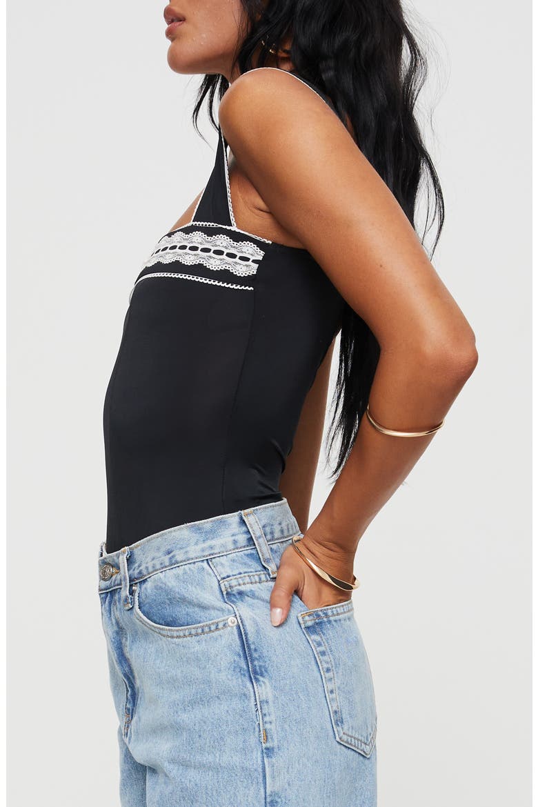 Keating Contrast Lace Trim Bodysuit, Alternate, color, BLACK