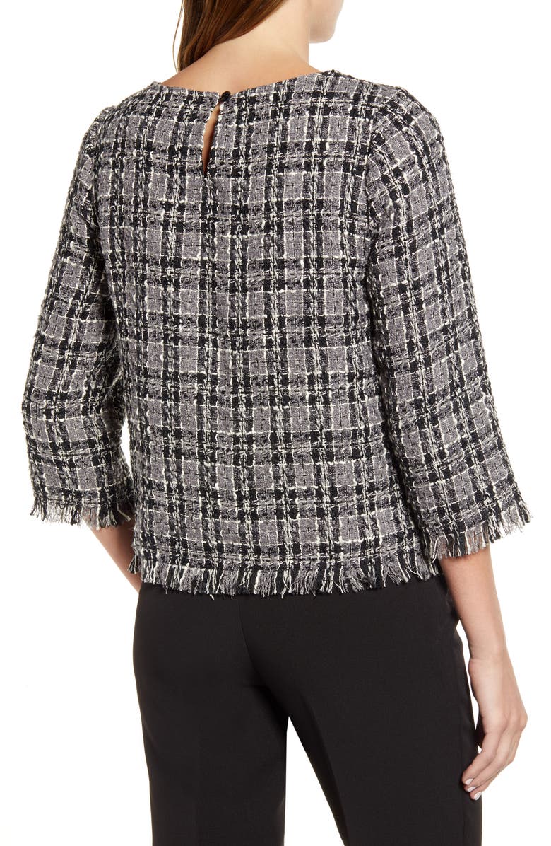 Anne Klein Fringe Tweed Blouse, Alternate, color,