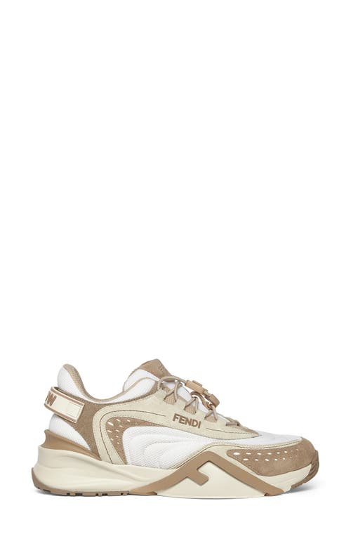 Fendi Flow Colorblock Suede Runner Sneakers In F1r93 White/biscuit