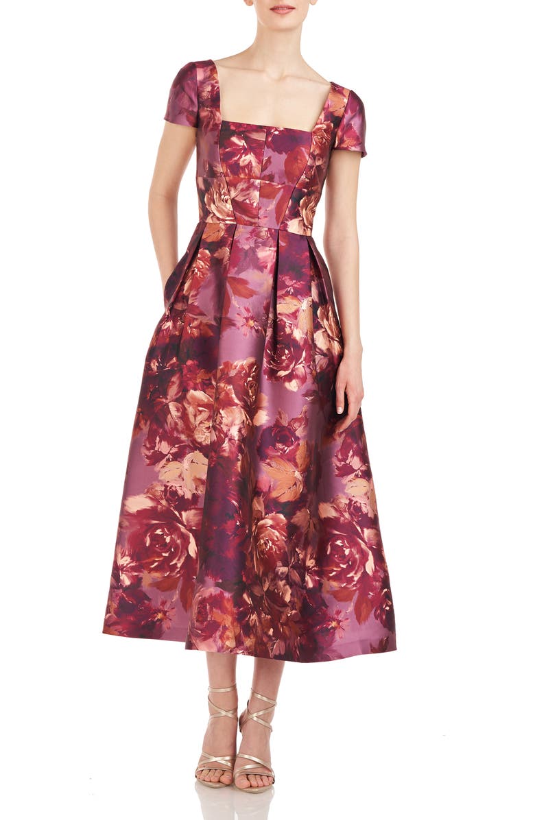 Kay Unger Tierney Floral Midi Dress, Main, color, 