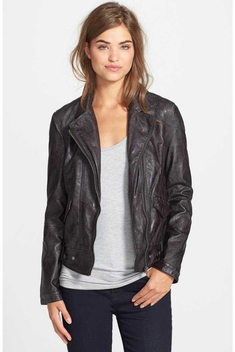 'Dean' Distressed Faux Leather Jacket, Main, color, BLACK