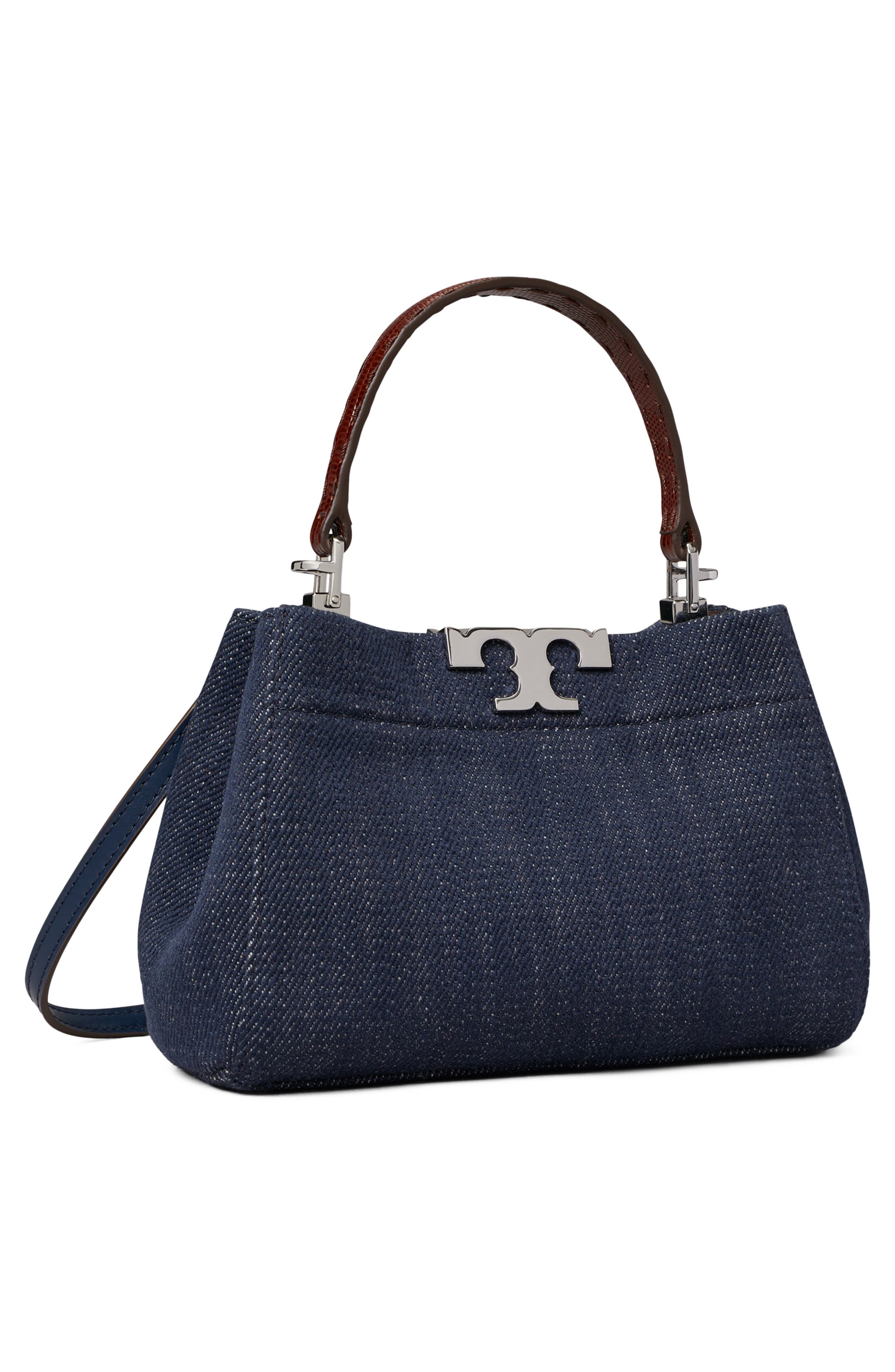 Tory Burch Mini Eleanor Denim Satchel, Alternate, color, Midnight
