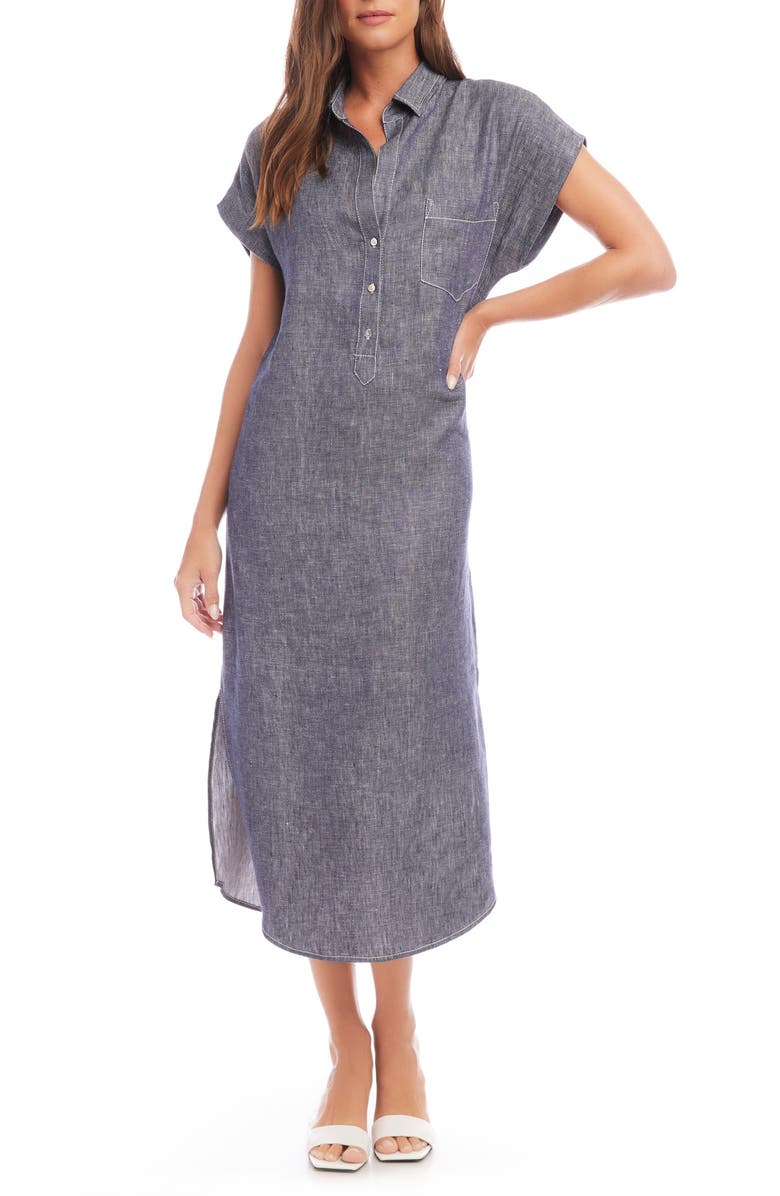 FIFTEEN TWENTY Relaxed Linen Midi Shirtdress, Main, color, 