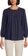 Lands' End 3/4 Sleeve Eyelet Mix Flowy Top