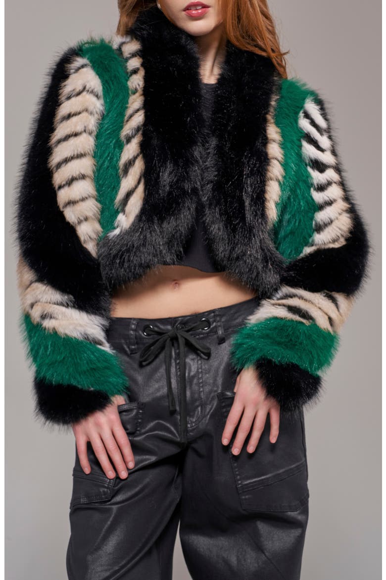 Vesper Faux Fur Jacket, Main, color, GREEN MULTI