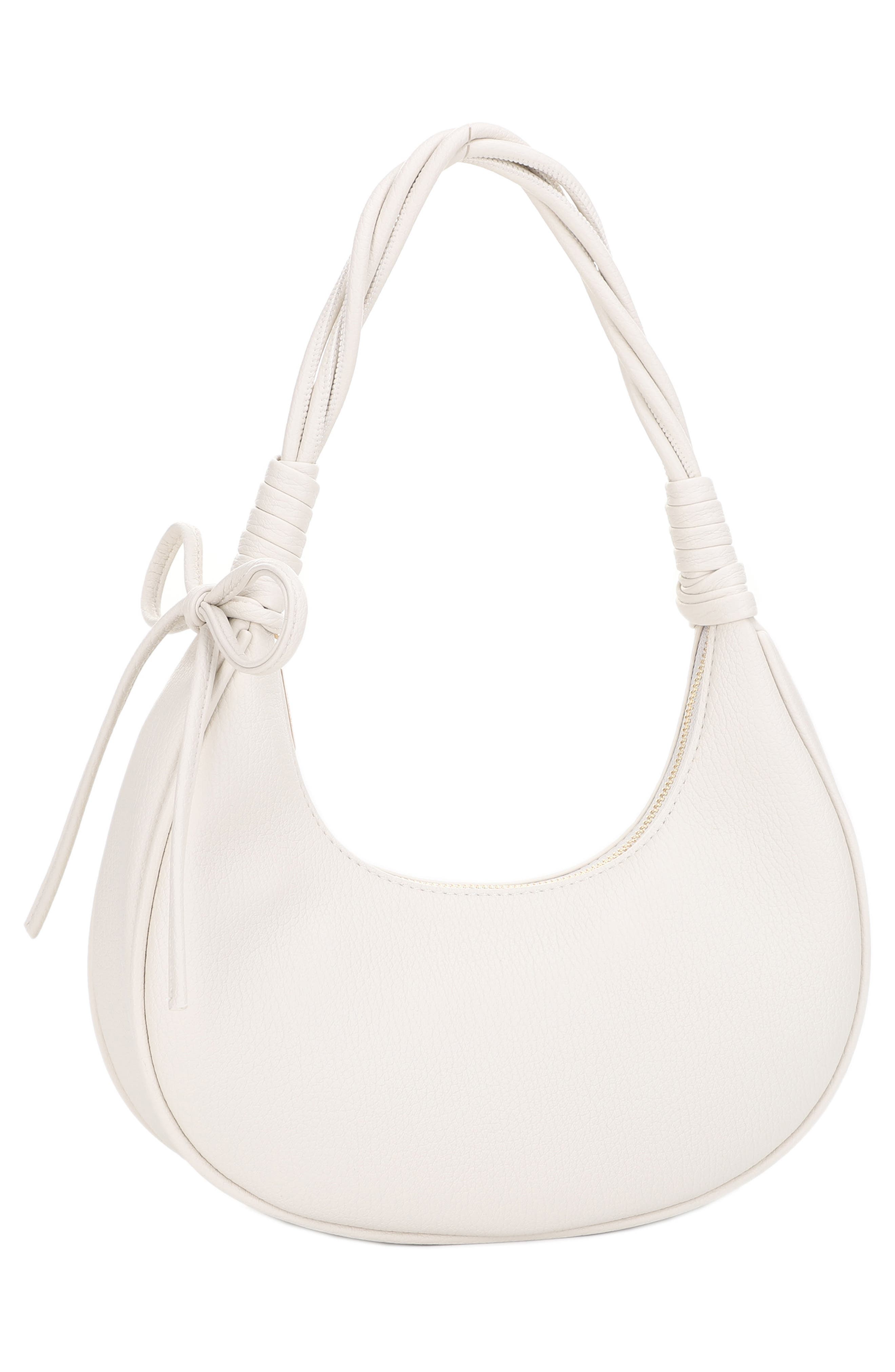 Mali + Lili Brianna Soft Bow Faux Leather Crescent Shoulder Bag, Alternate, color, Ivory