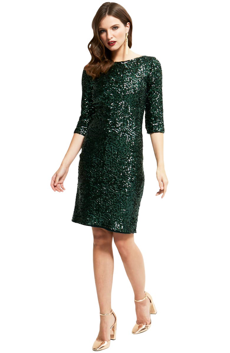HotSquash London Clothing Boat Neck Sequin Dress with Sleeves, Main, color, 
