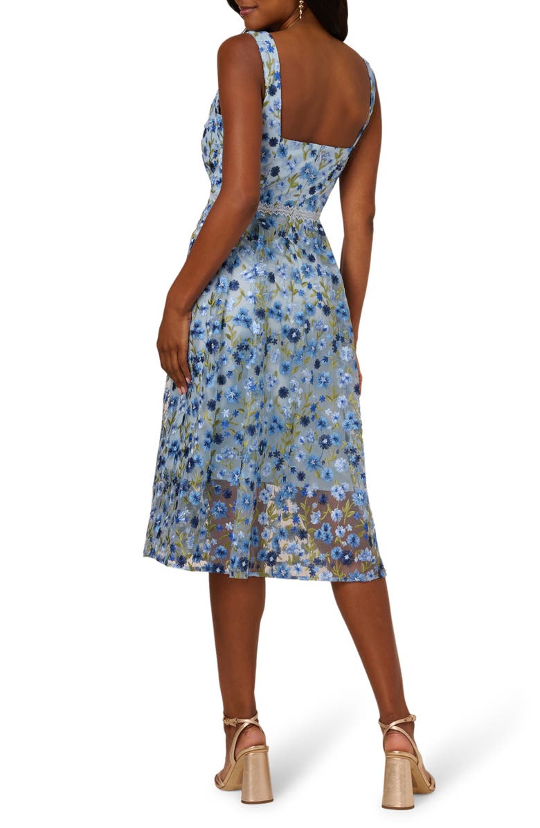 Adrianna Papell Floral Embroidered Lace Trim Midi Dress, Alternate, color, Blue Multi