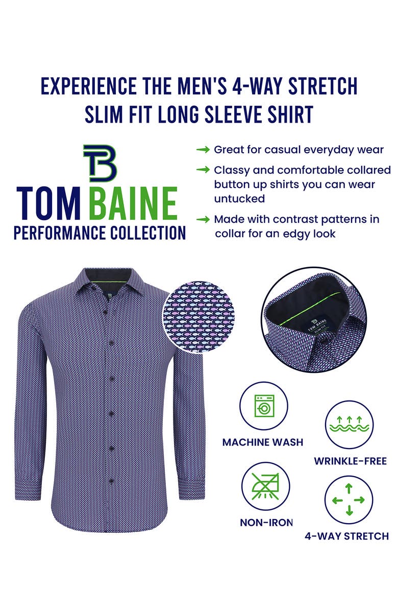 TOM BAINE Fish Print Long Sleeve Slim Fit 4-Way Stretch Shirt, Alternate, color,