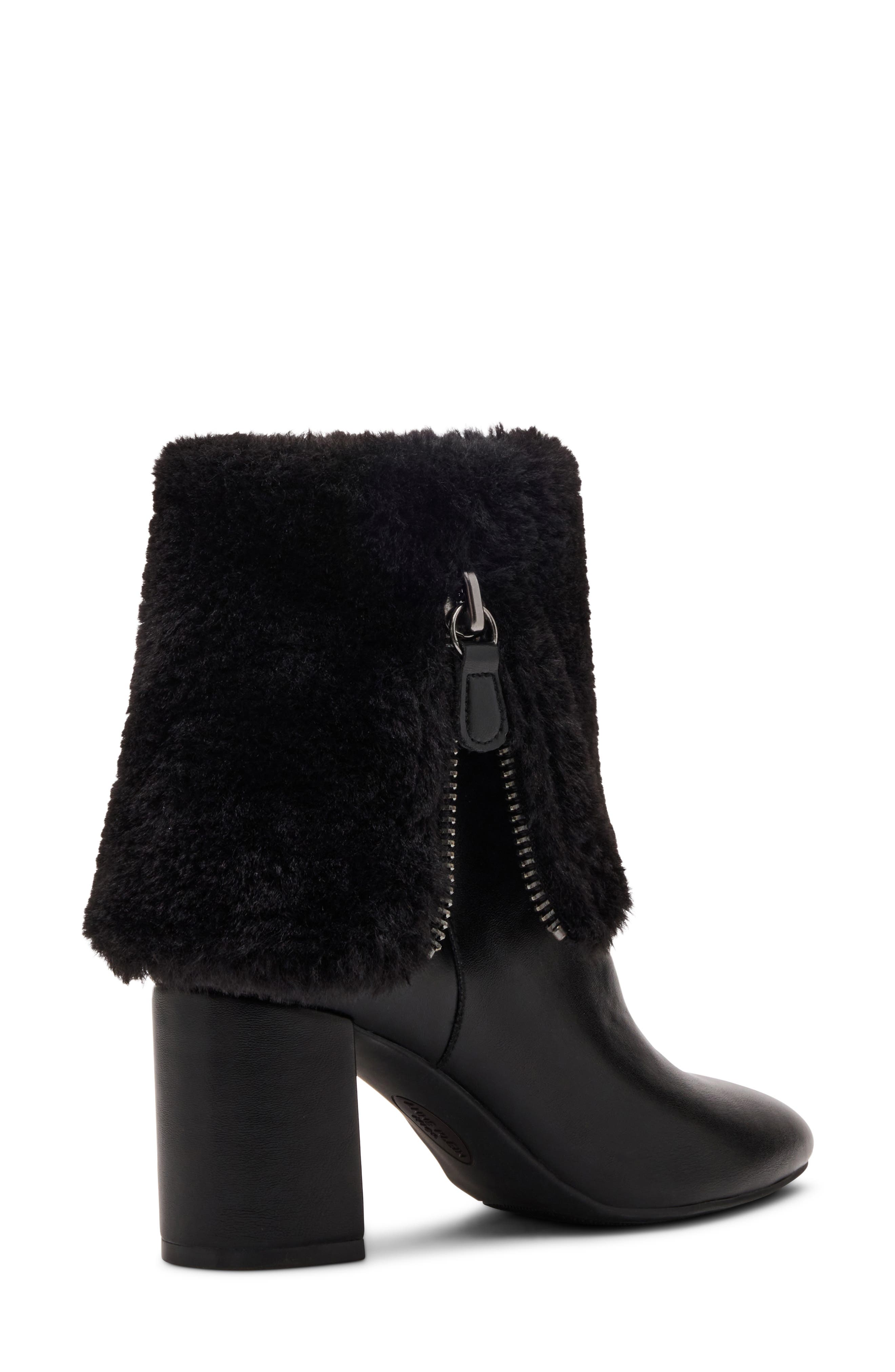 Akarli-F Faux Leather Bootie with Faux Fur Trim, Alternate, color, BLACK PU / BLK NAPPA - SBNA