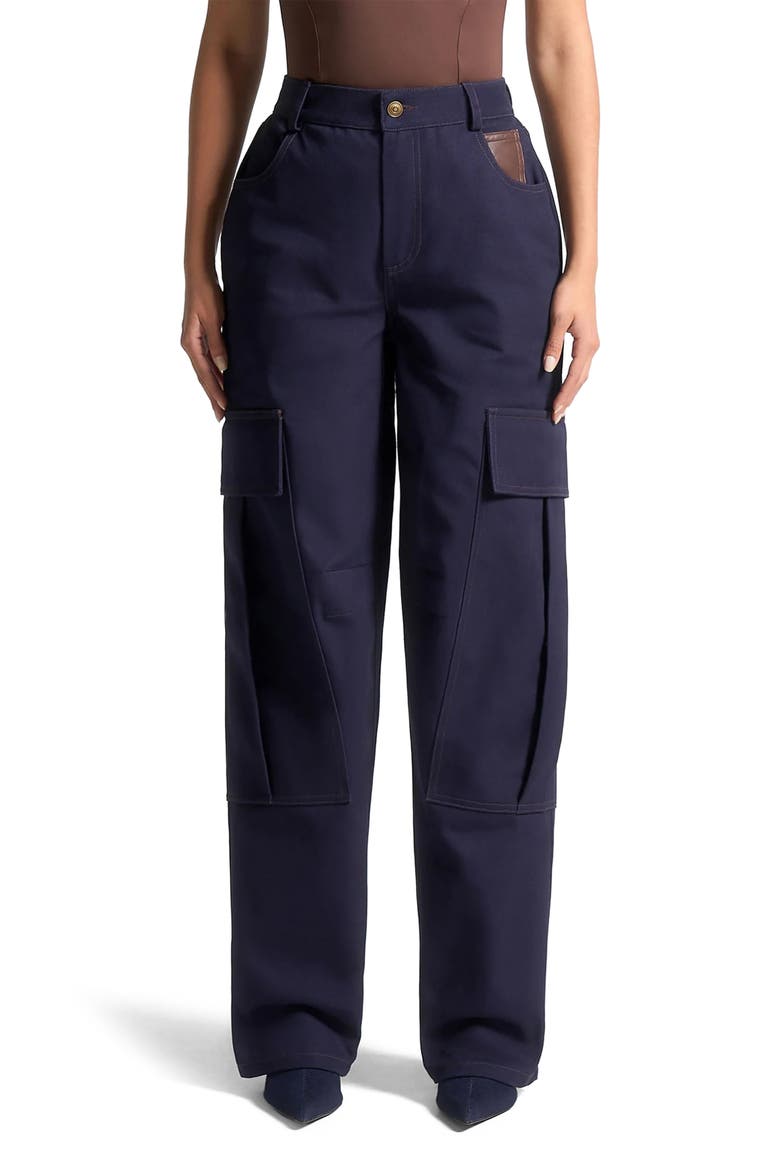 High Rise Drill Cargo Pants, Alternate, color, Indigo