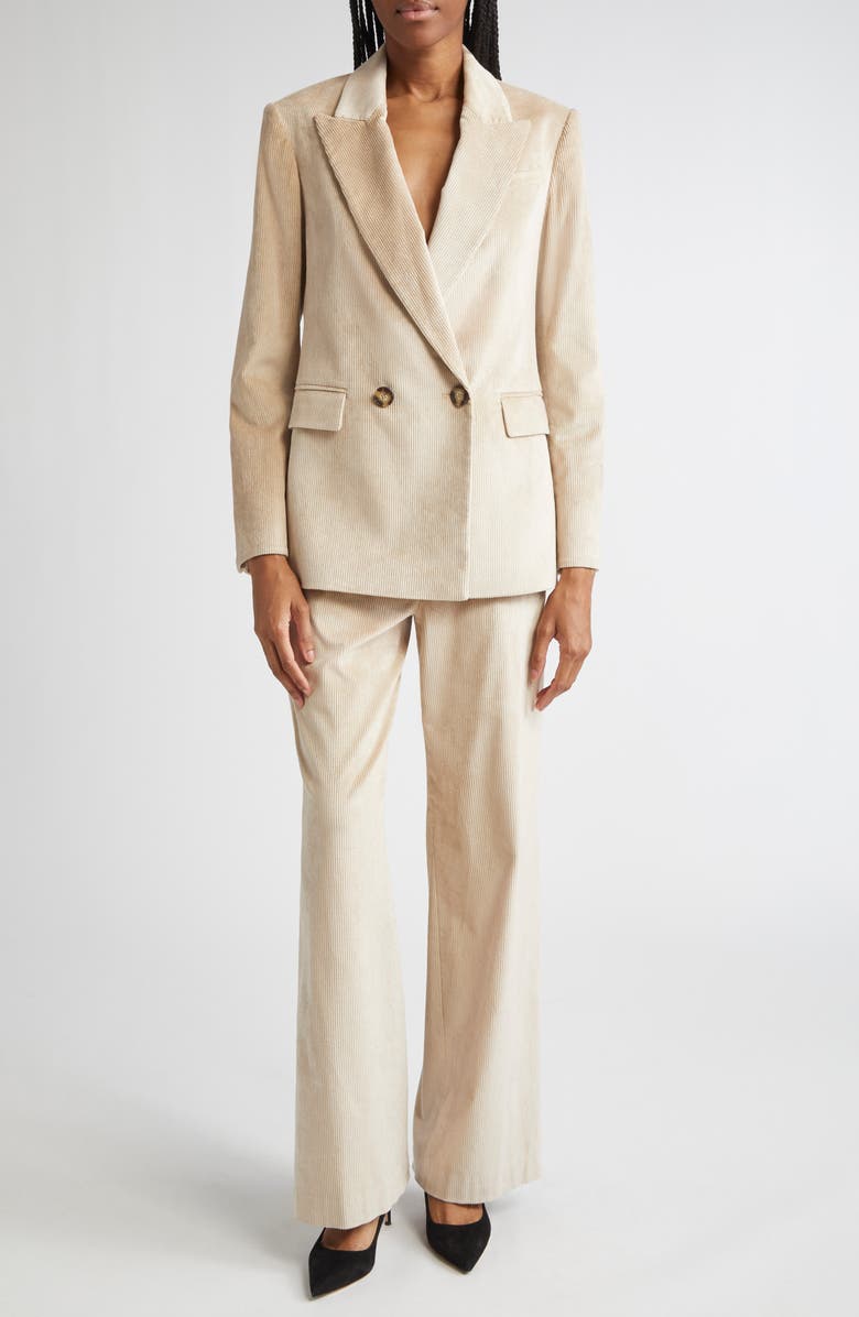 Veronica Beard Grigore Cotton Blend Corduroy Pants, Alternate, color, Heathered Sand