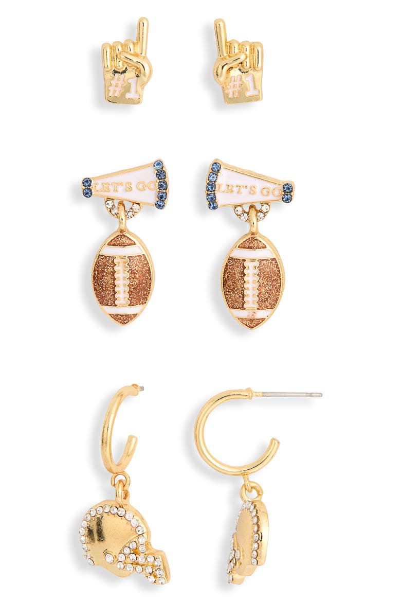 Football Set of 3 Earrings, Alternate, color, MULTI