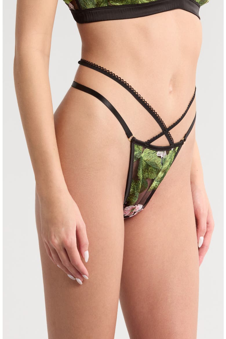 Hydrangea Strappy Embrodiered Mesh Thong, Alternate, color, HYDRANGEA NIGHT