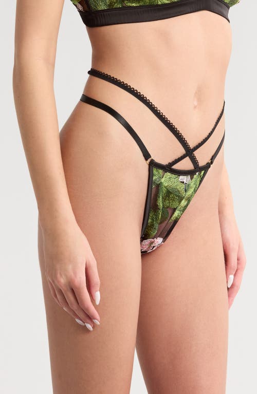 Kilo Brava Hydrangea Strappy Embrodiered Mesh Thong In Hydrangea Night