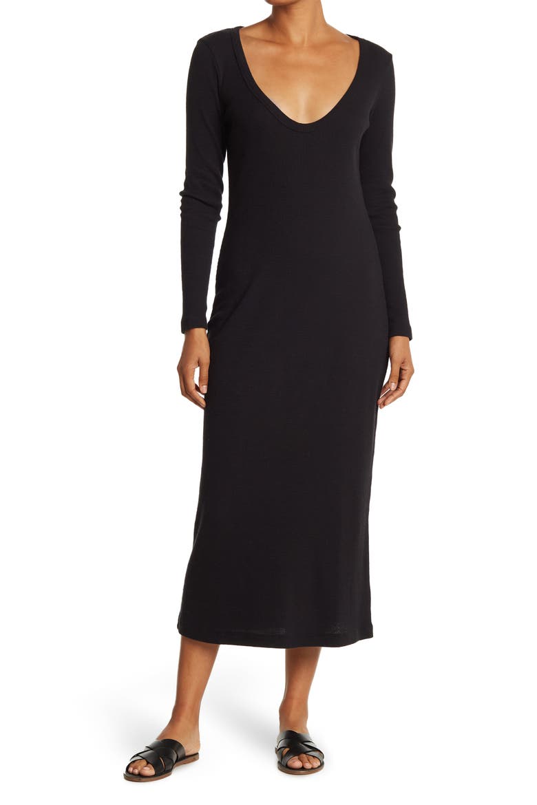 V-Neck Thermal Knit Dress, Main, color, BLACK