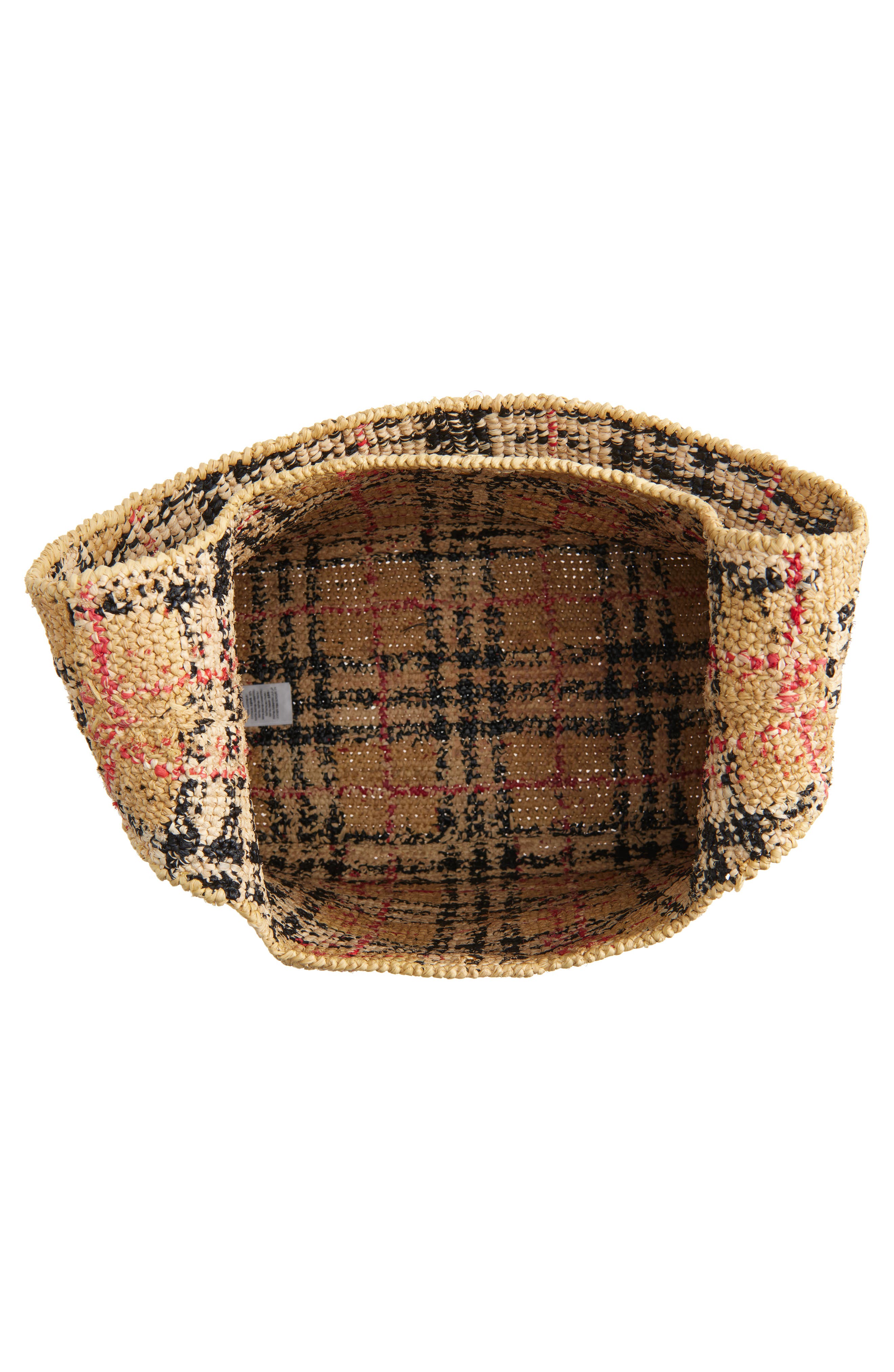 Burberry Margate Check Raffia Hobo Bag, Alternate, color, 