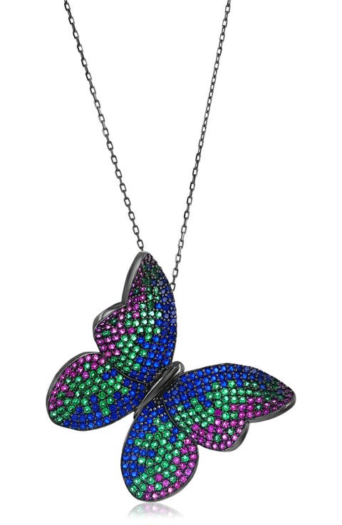 Pavé Cubic Zirconia Butterfly Pendant Necklace