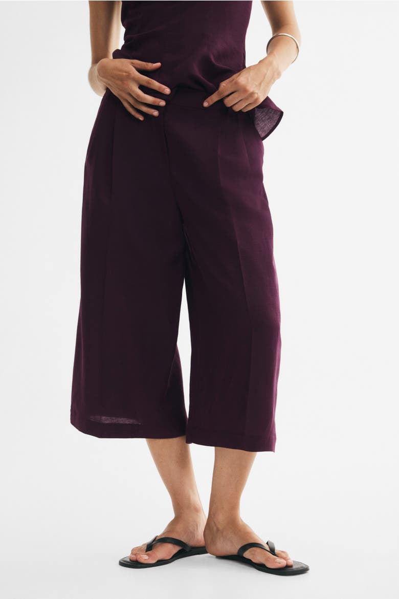 Wide-leg Linen-blend Culottes, Alternate, color, Dark purple
