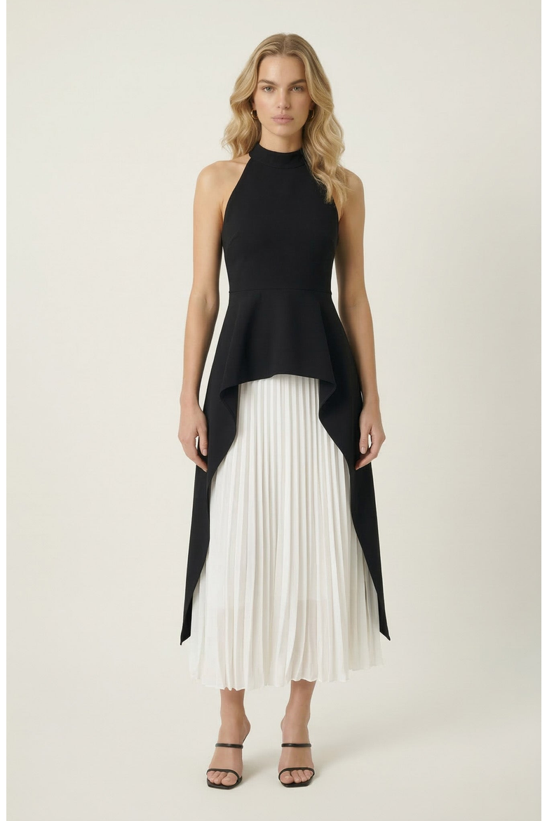 Halter Neck Asymmetric Layered Dress, Main, color, Black / White