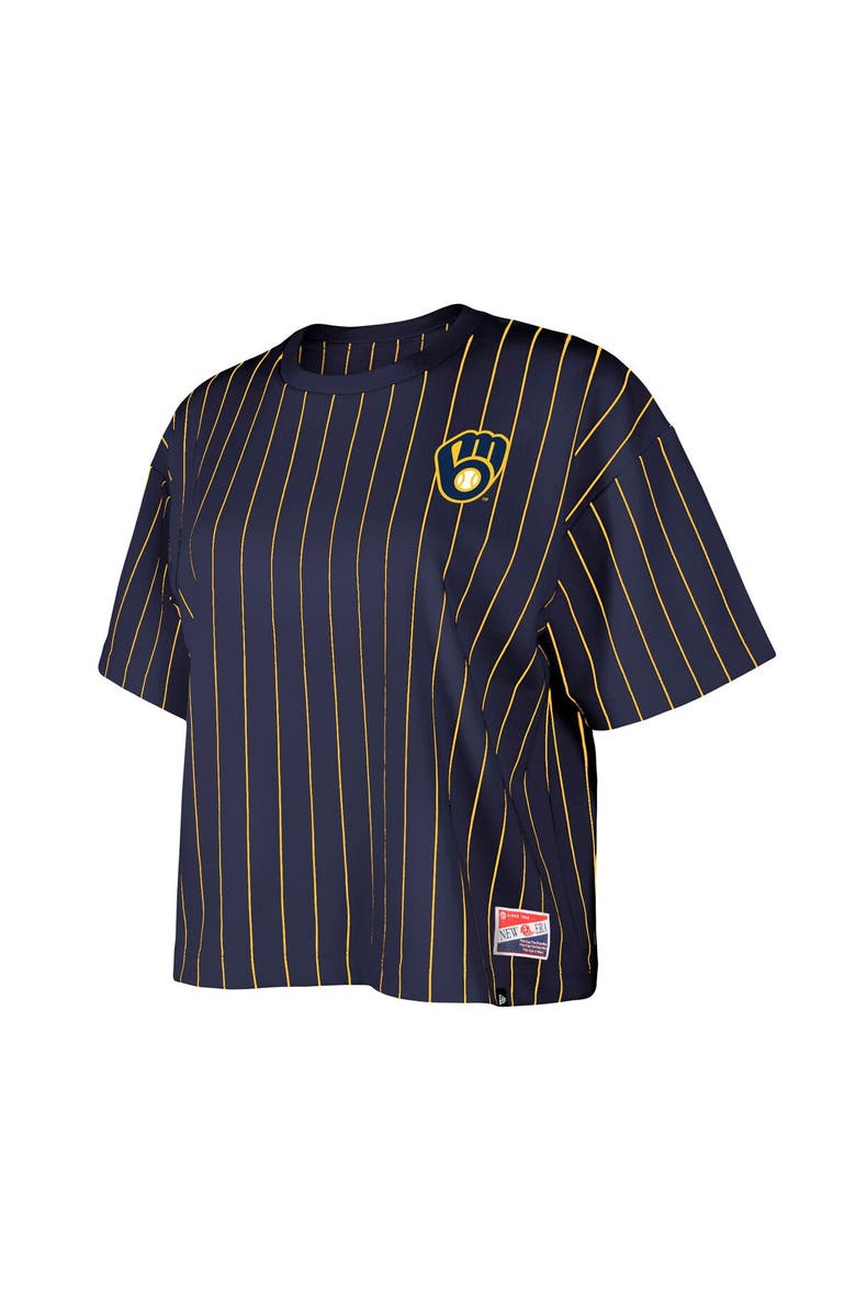 New Era Women's New Era Navy Milwaukee Brewers Boxy Pinstripe T-Shirt, Alternate, color,