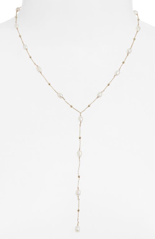 Nordstrom Rack Freshwater Pearl Lariat Necklace In White- Gold