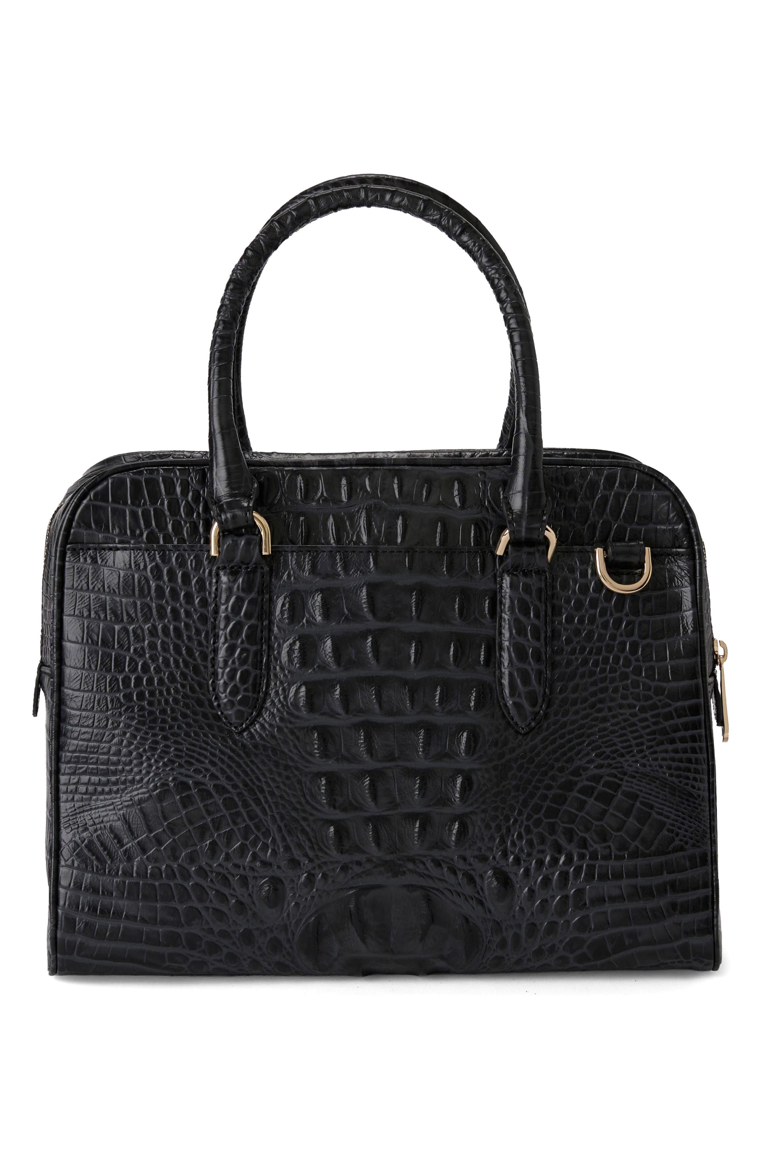 Brahmin Marissa Croc Embossed Leather Satchel, Alternate, color, Black Alden Road