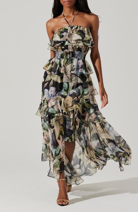Elena Floral Print Chiffon Halter Dress