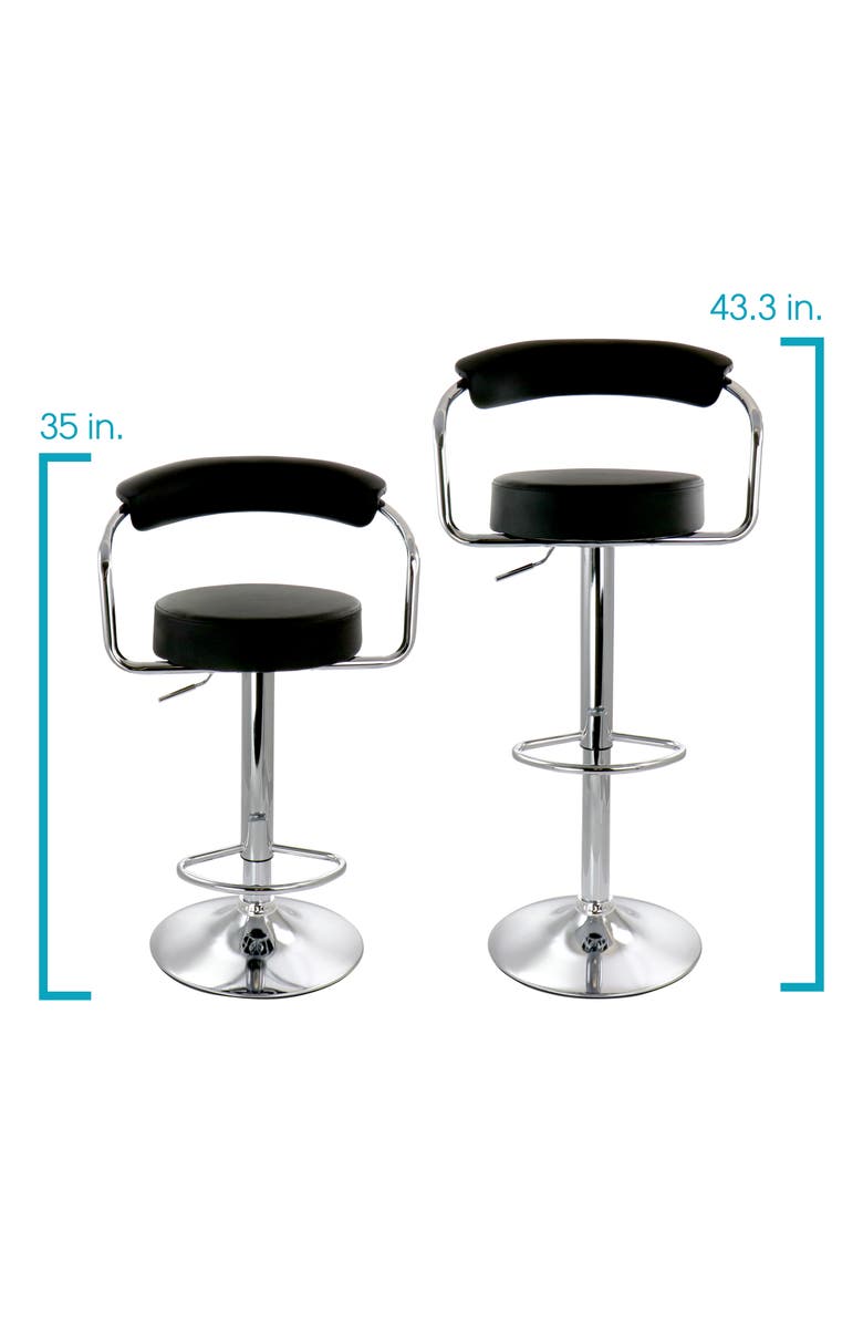 Elama 2 Piece Faux Leather Retro Adjustable Bar Stool, Alternate, color, Black
