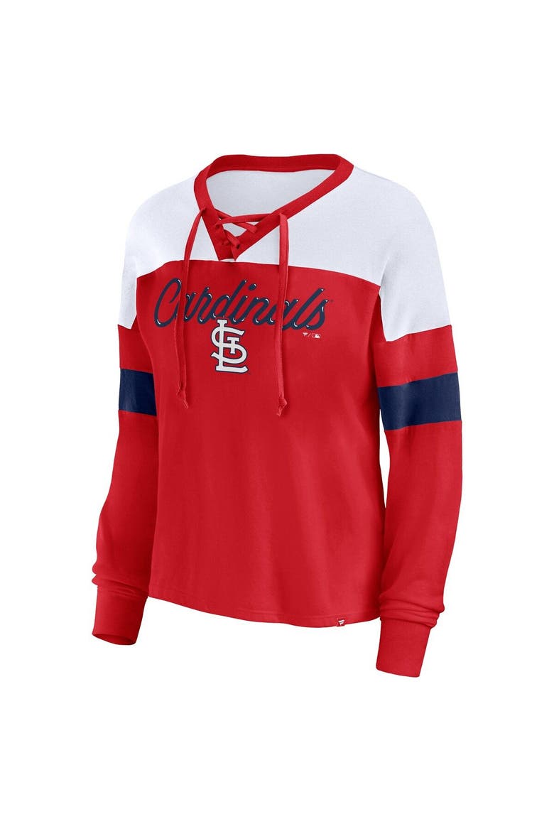 Women's Fanatics Branded Red/White St. Louis Cardinals Even Match Lace-Up Long Sleeve V-Neck T-Shirt, Alternate, color, Red