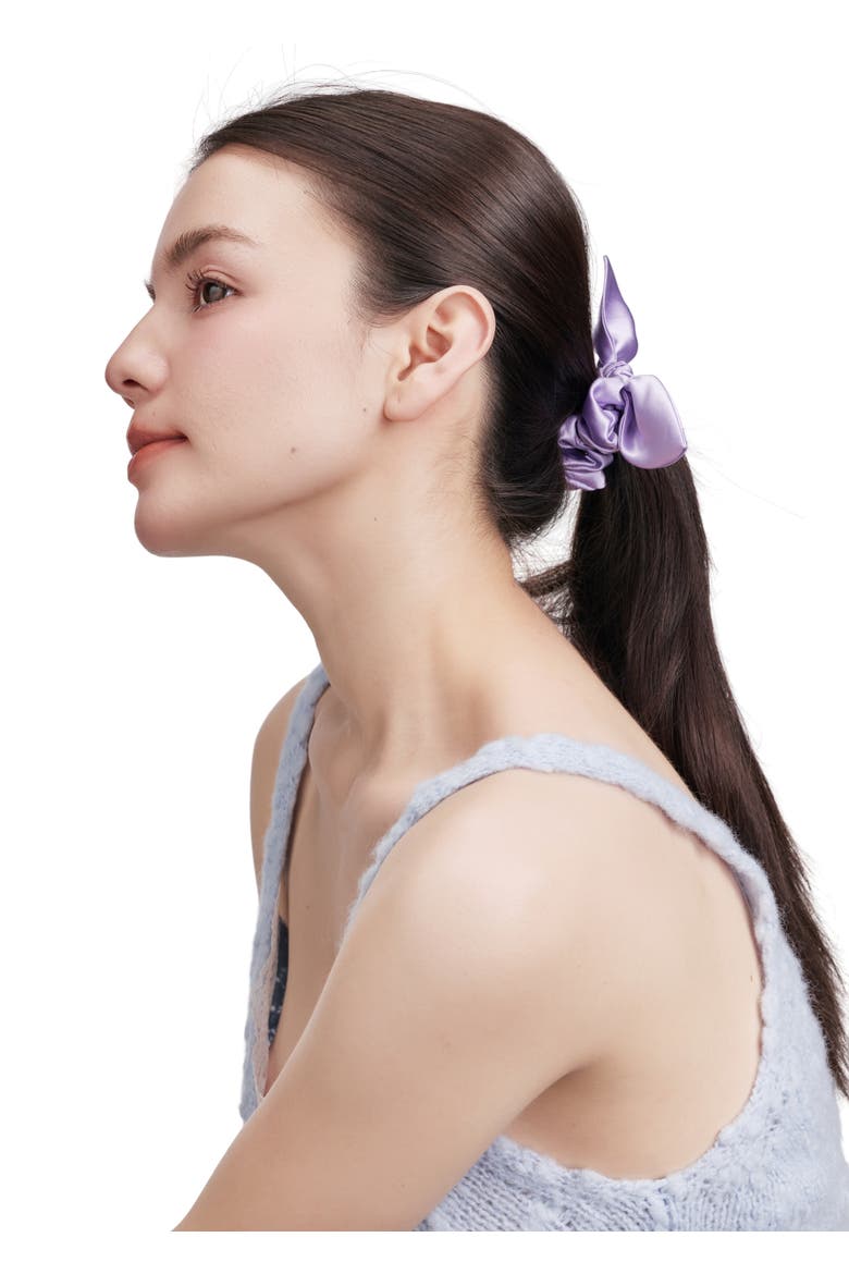 Bunny Ear Silk Hair Tie Scrunchie, Alternate, color, Purple