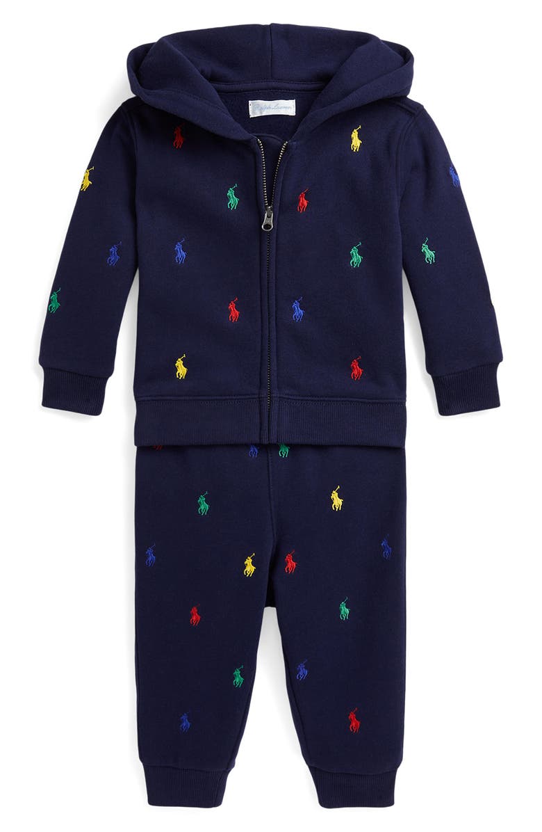 Ralph Lauren Logo Full-Zip Hoodie & Sweatpants Set, Main, color, Refined Navy Core