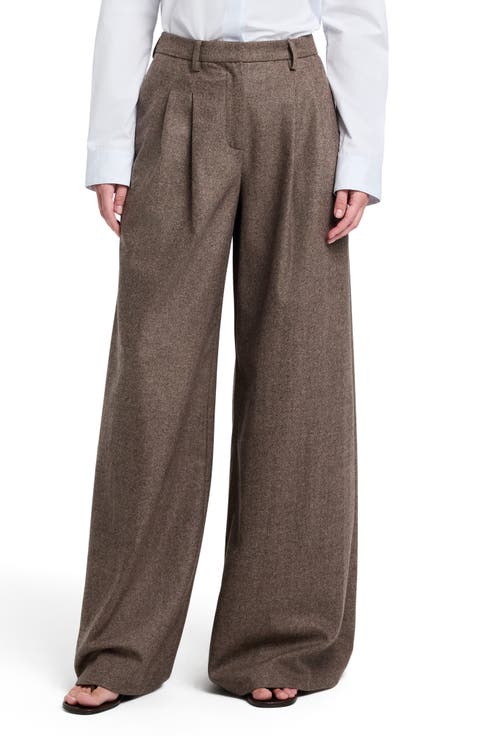 Avery Herringbone Wool Blend Wide Leg Pants