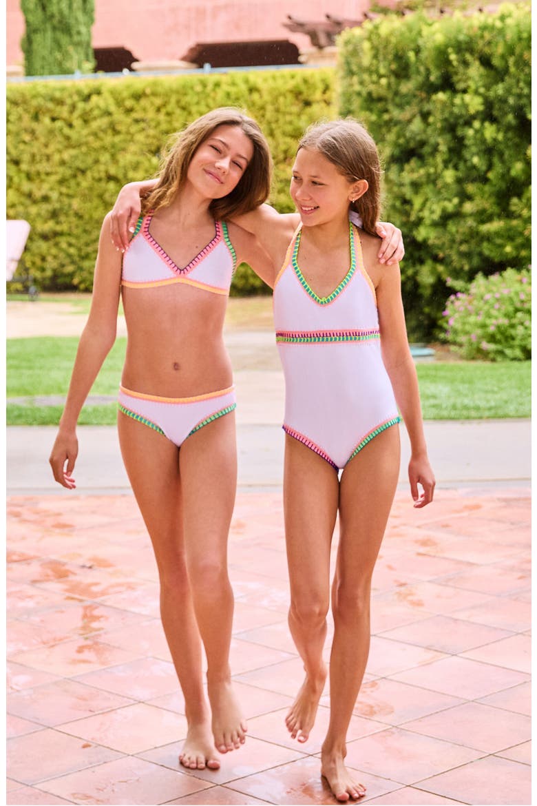 Kids' Rainbow Embroidered One-Piece Swimsuit, Alternate, color, WATERLILY