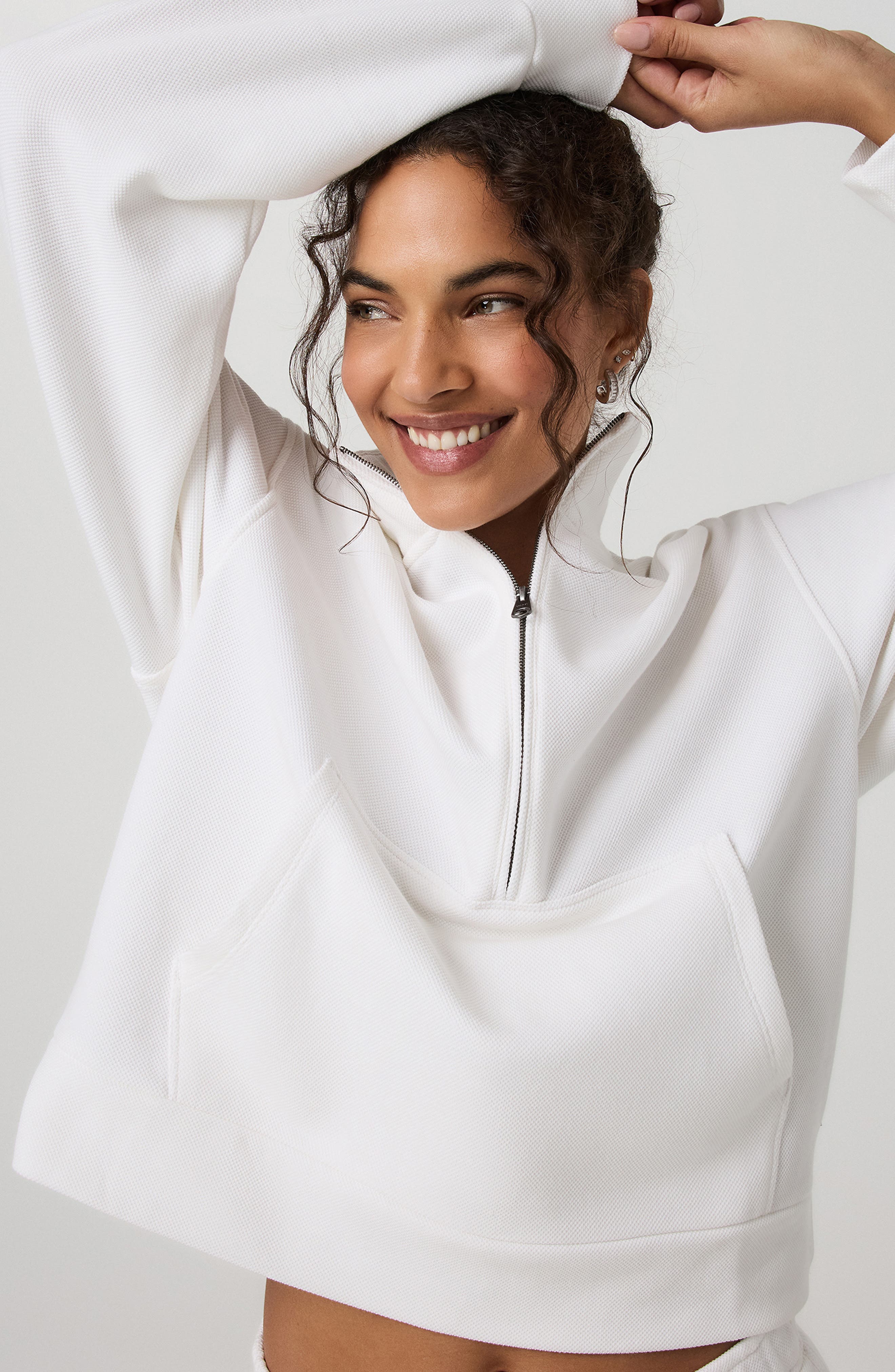 Piqué Half Zip Fleece Pullover (Women) | Nordstrom